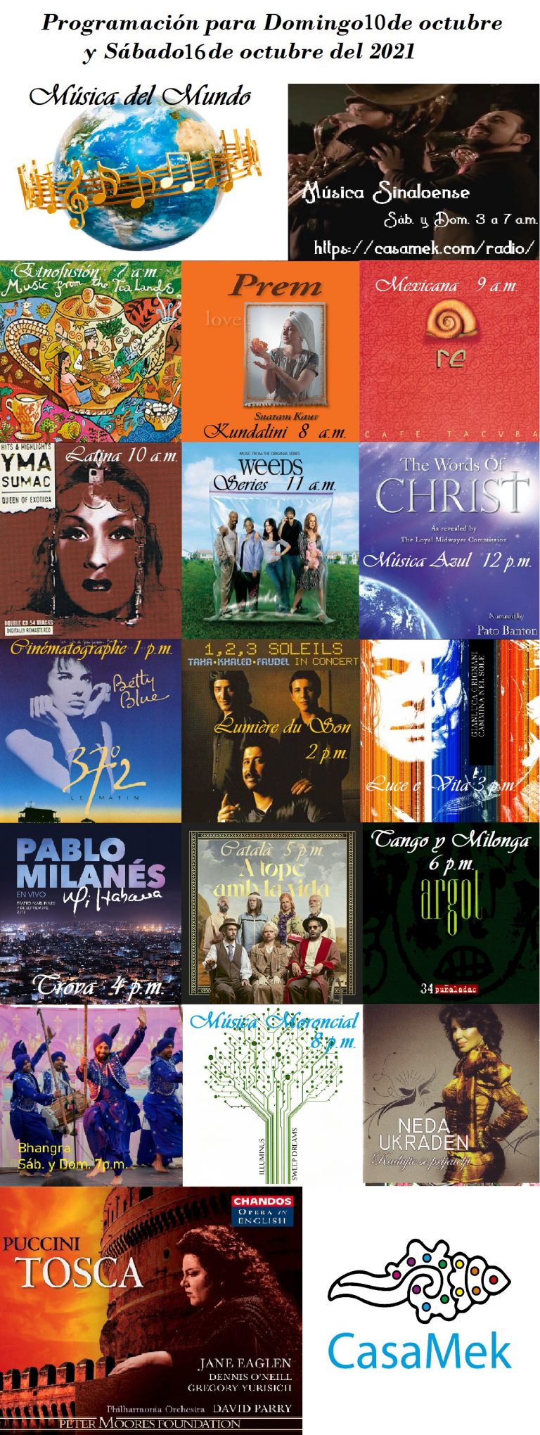 Programación del próximo sábado